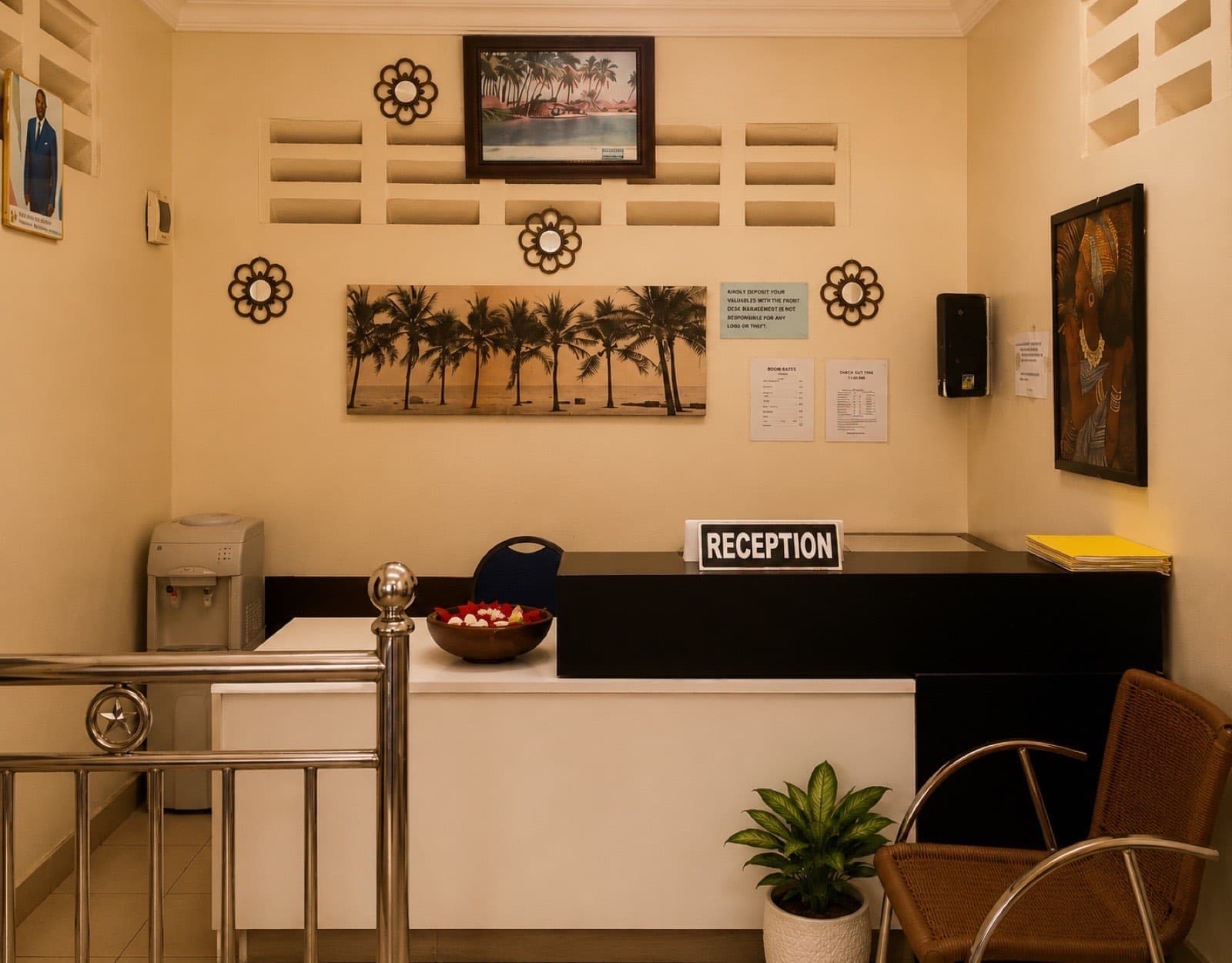 The welcoming reception area at JC Guest House in Freetown